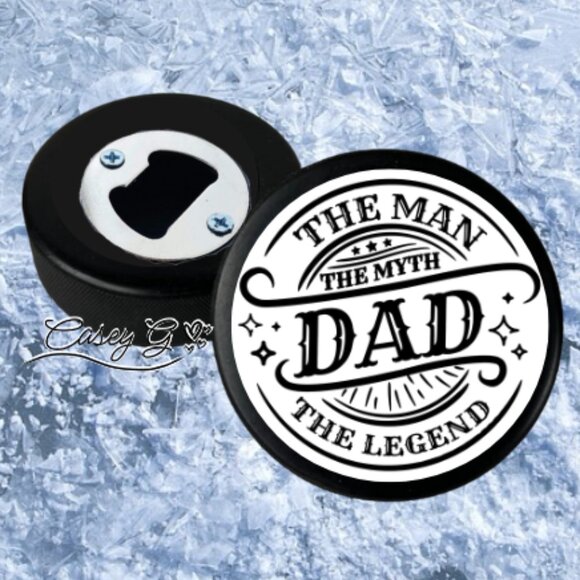 NEW*The Man, The Myth, The Legend*Dad's Christmas Gift*Hockey Puck Bottle Opener - Picture 1 of 2